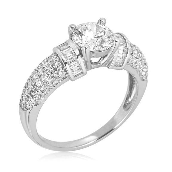 AVORA 10K White Gold 1.25 Carat Simulated Diamond CZ Baguette Engagement Wedding Anniversary Ring  - Size 8