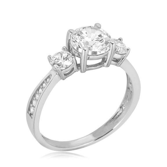 AVORA 10K White Gold 1.25 Carat Simulated Diamond CZ Trio Engagement Wedding Anniversary Ring  - Size 8