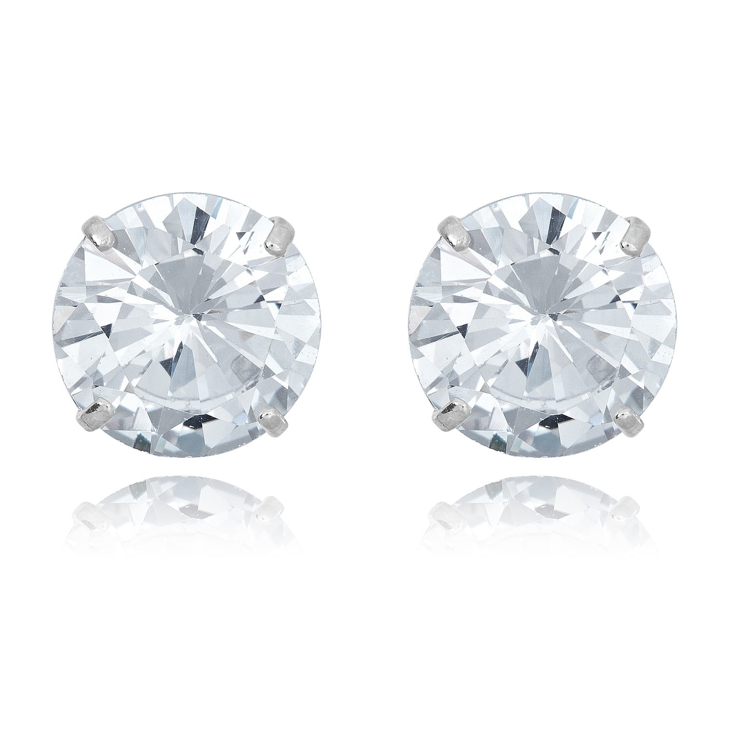 AVORA 10K White Gold 10mm Round Simulated Diamond CZ Stud Earrings