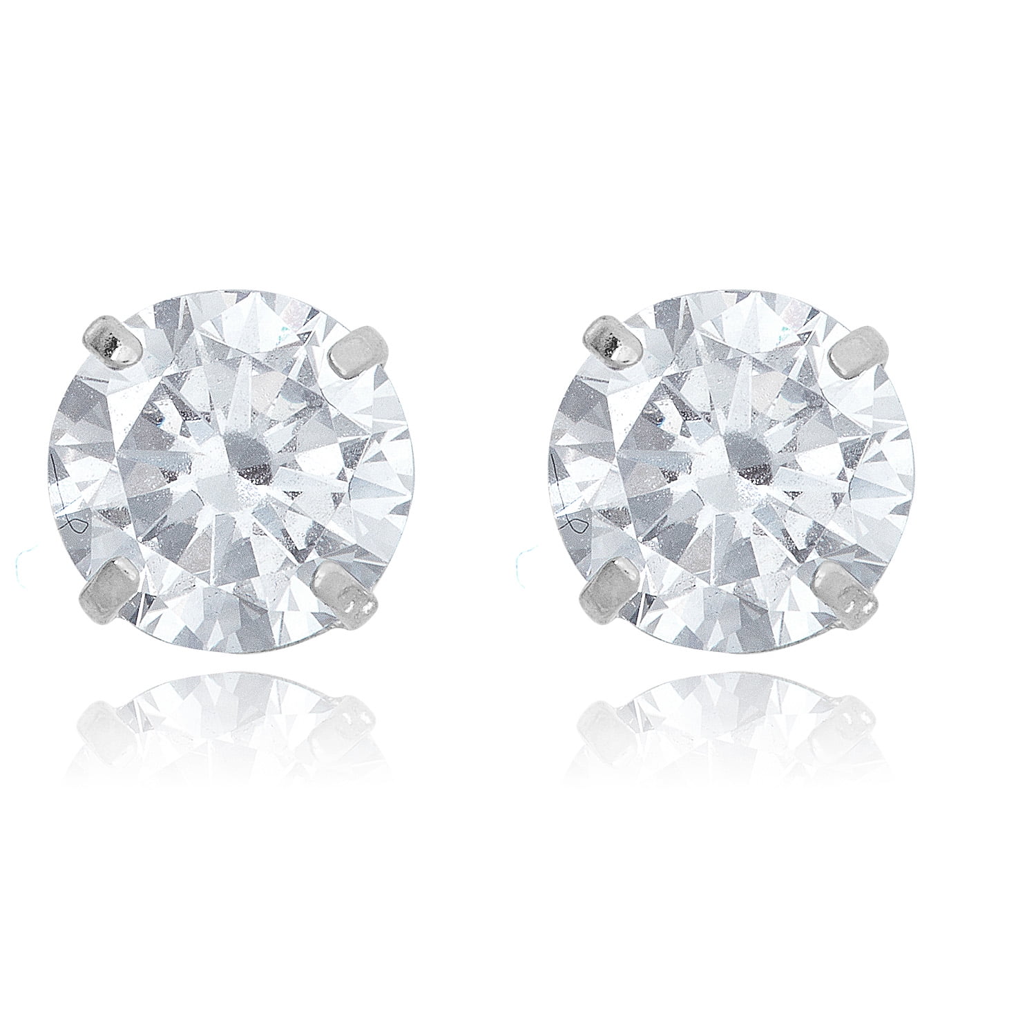 AVORA 10K White Gold 6mm Round Simulated Diamond CZ Stud Earrings