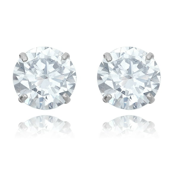 AVORA 10K White Gold 7mm Round Simulated Diamond CZ Stud Earrings