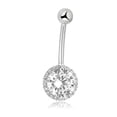 thumbnail image 1 of AVORA 10K White Gold 8mm Simulated Diamond CZ Halo Belly Button Ring Body Jewelry (14 Gauge), 1 of 5