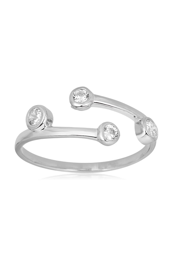 AVORA 10K White Gold Adjustable Bypass Toe Ring with Bezel-set Simulated Diamond CZ  - Size 0
