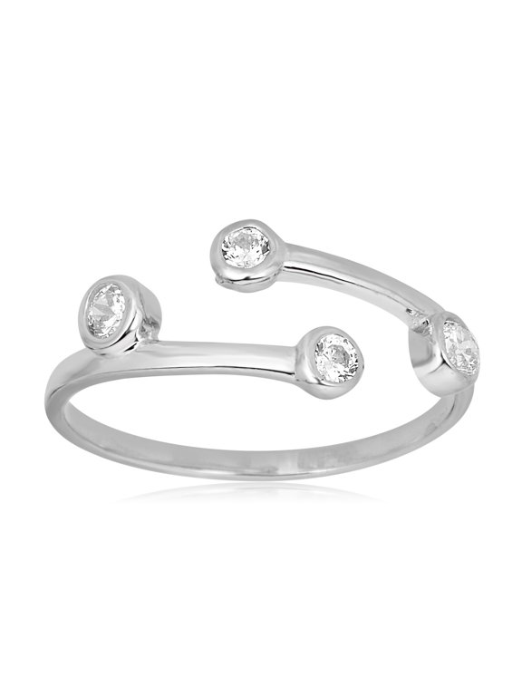 AVORA 10K White Gold Adjustable Bypass Toe Ring with Bezel-set Simulated Diamond CZ - Size 0