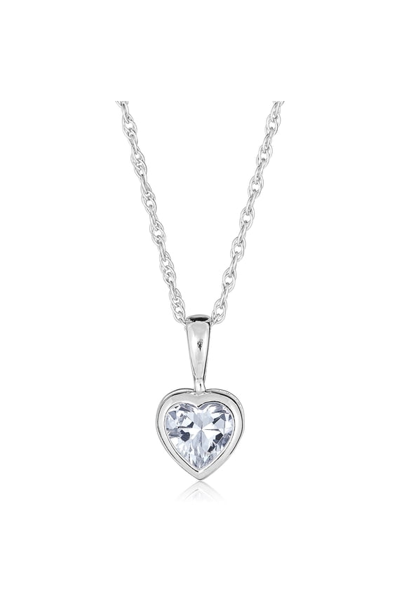 AVORA 10K White Gold Bezel set Heart-shape 6mm Simulated Diamond CZ Pendant Necklace with 18" Chain
