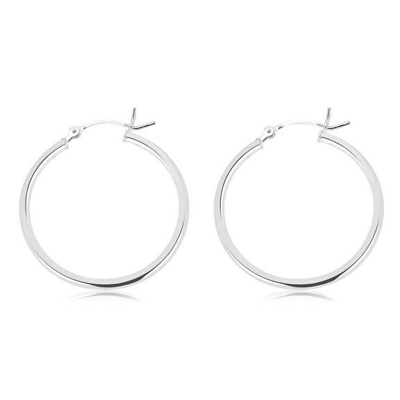 AVORA 10K White Gold Classic Polished 2mm Tube 30mm Hoop Earrings