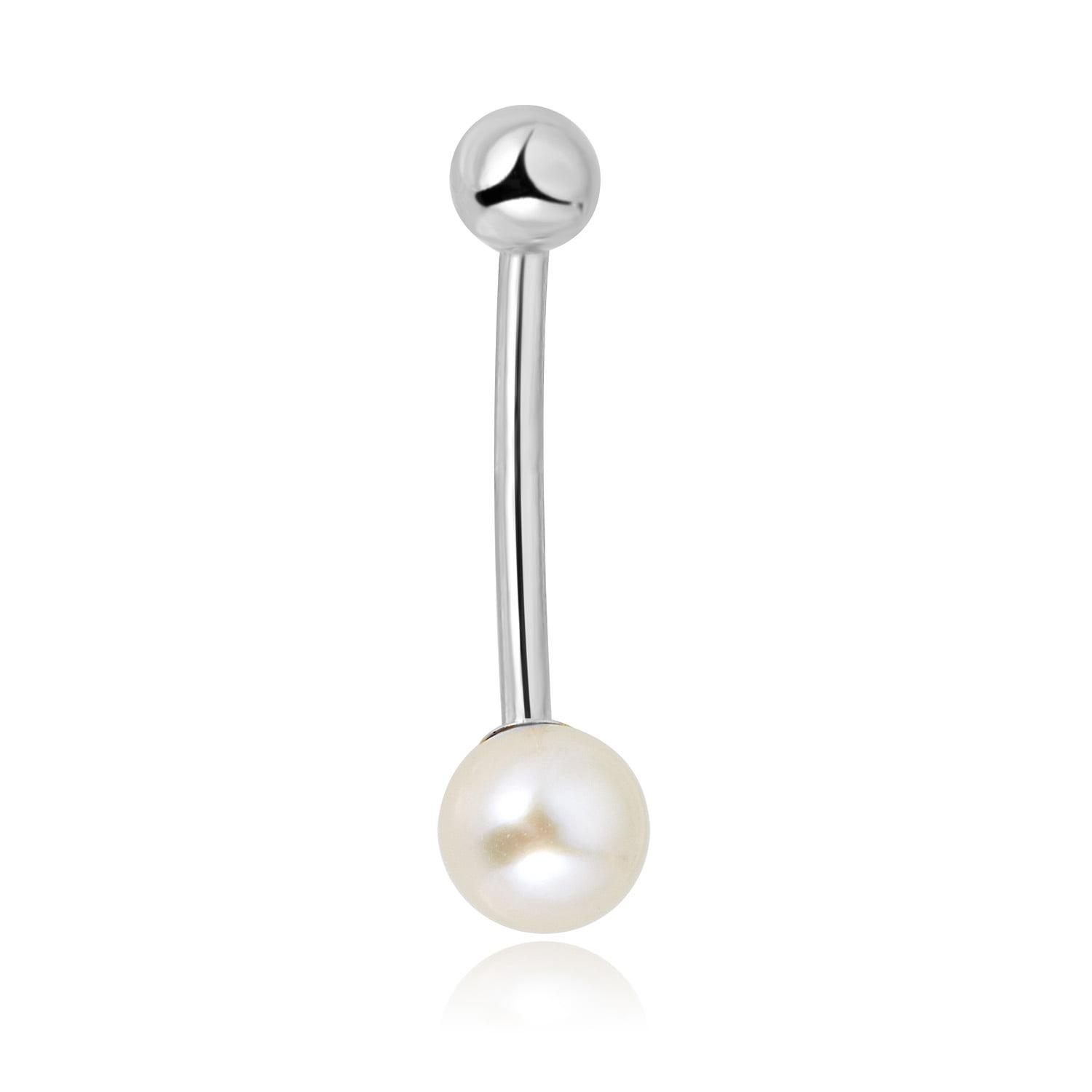 AVORA 10K White Gold Freshwater Pearl Belly Button Ring Body Jewelry (14 Gauge)  - Size 0