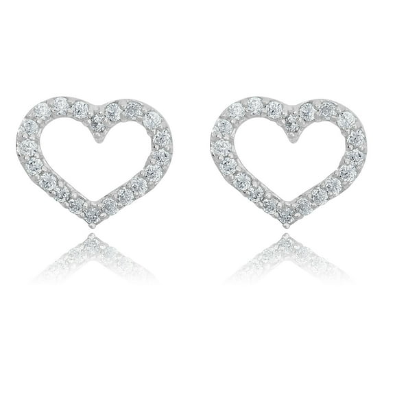 AVORA 10K White Gold Heart Simulated Diamond CZ Stud Earrings