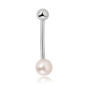 AVORA JEWELRY AVORA 10K White Gold Pink Freshwater Pearl Belly Button Ring Body Jewelry (14 Gauge) - Size 0