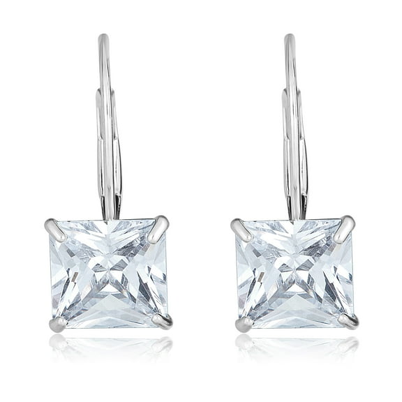 AVORA 10K White Gold Princess-cut 6mm Simulated Diamond CZ Lever-back Drop Earrings
