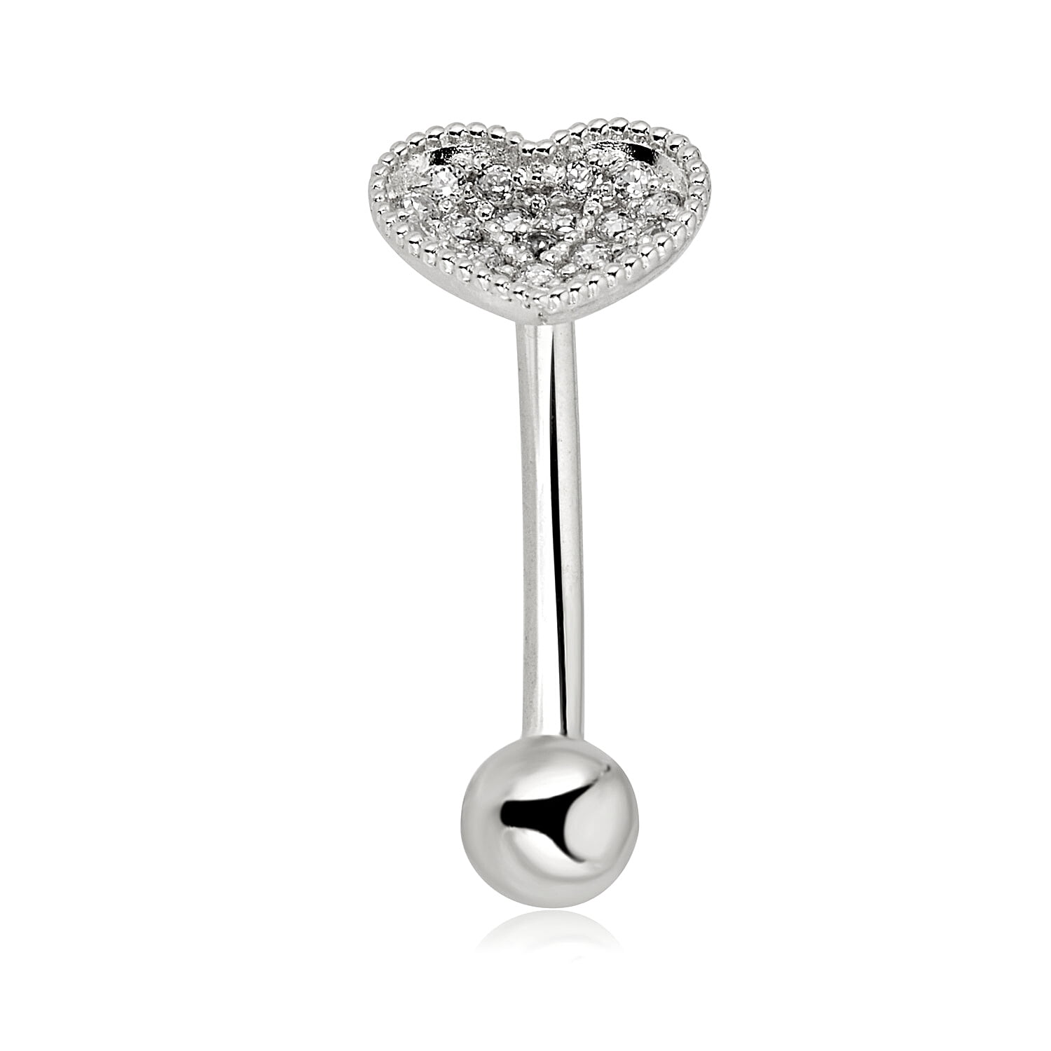 AVORA 10K White Gold Simulated Diamond CZ Clustered Heart Belly Button Ring Body Jewelry (14 Gauge)