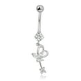 thumbnail image 1 of AVORA 10K White Gold Simulated Diamond CZ Dangling Heart Butterfly Belly Button Ring Body Jewelry (14 Gauge), 1 of 5