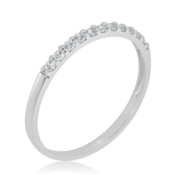 AVORA 10K White Gold Simulated Diamond CZ Half Eternity Band Stackable Ring - Size 8