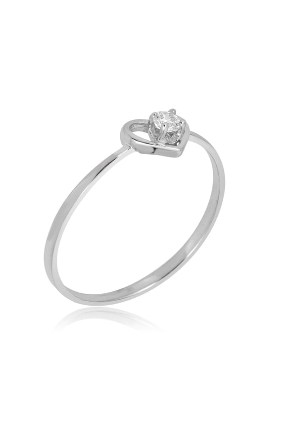 AVORA 10K White-Gold Simulated Diamond CZ Open Heart Ring - Size 3