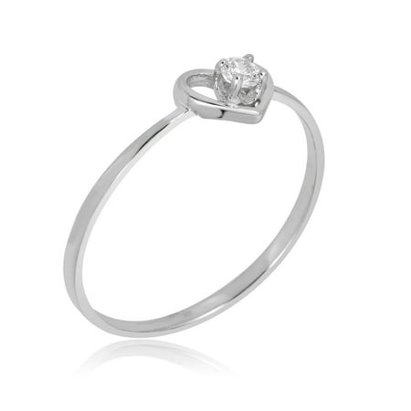 AVORA 10K White-Gold Simulated Diamond CZ Open Heart Ring - Size 7