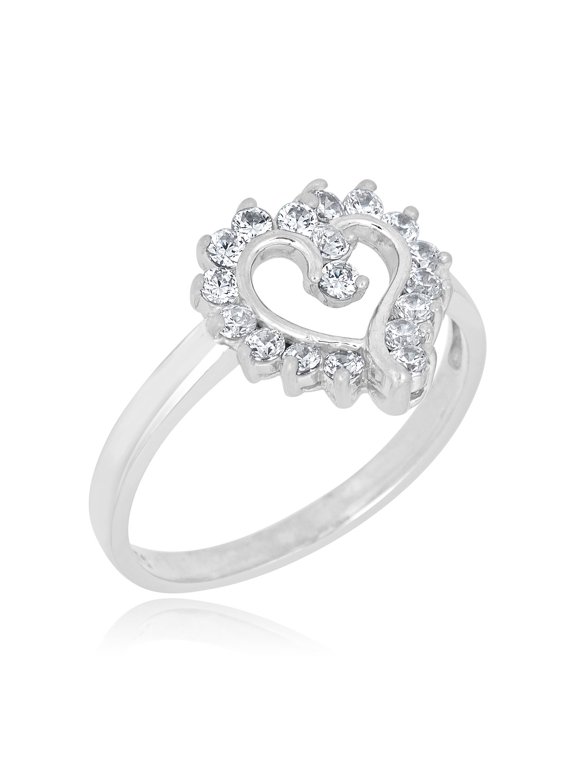 AVORA 10K White Gold Simulated Diamond CZ Sunburst Heart Fashion Ring - Size 7