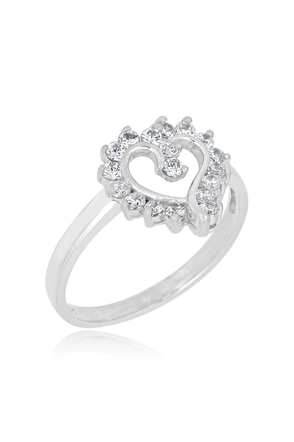 AVORA 10K White Gold Simulated Diamond CZ Sunburst Heart Fashion Ring - Size 7