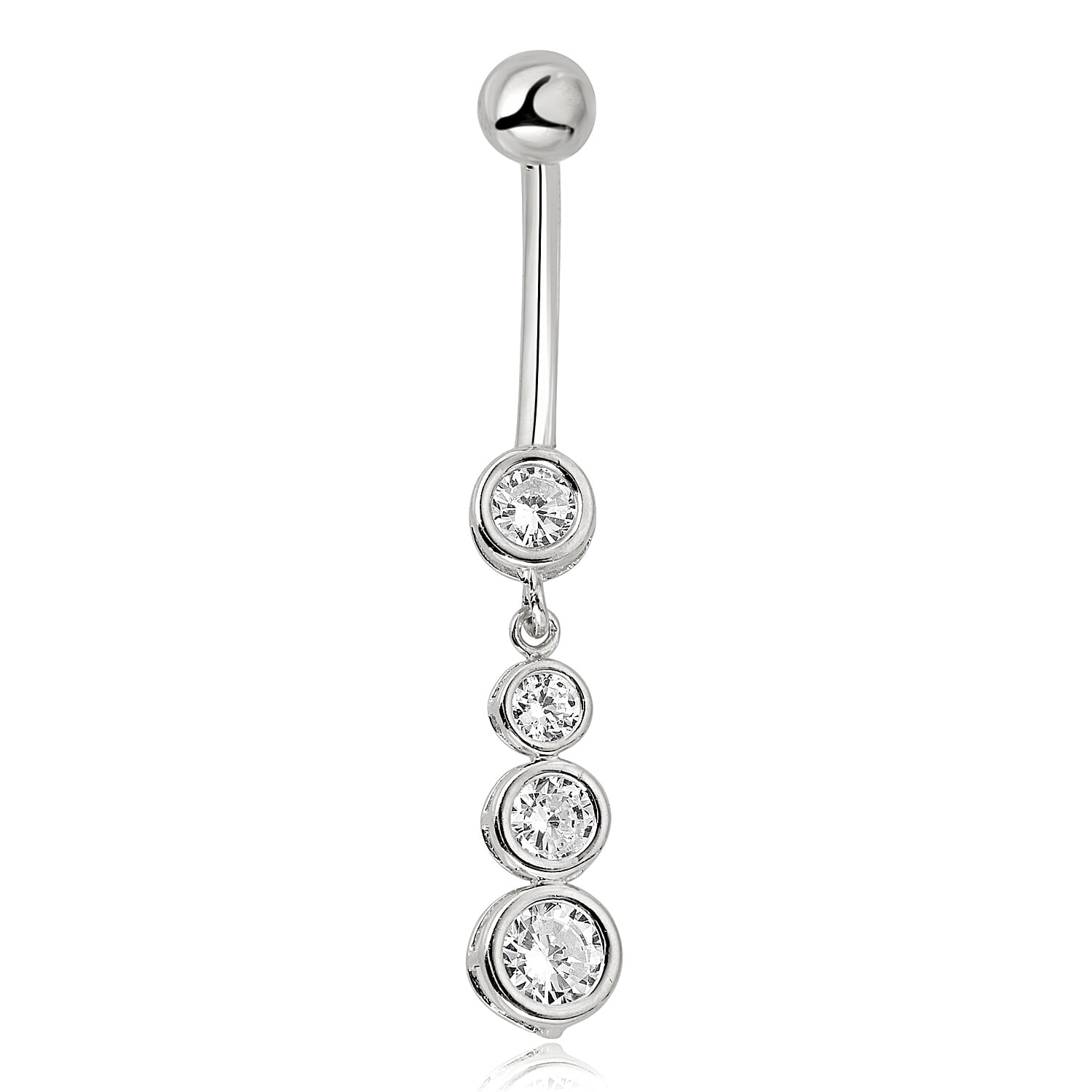 AVORA 10K White Gold Simulated Diamond CZ Top Down Linear Dangling Belly Button Ring Body Jewelry (14 Gauge)