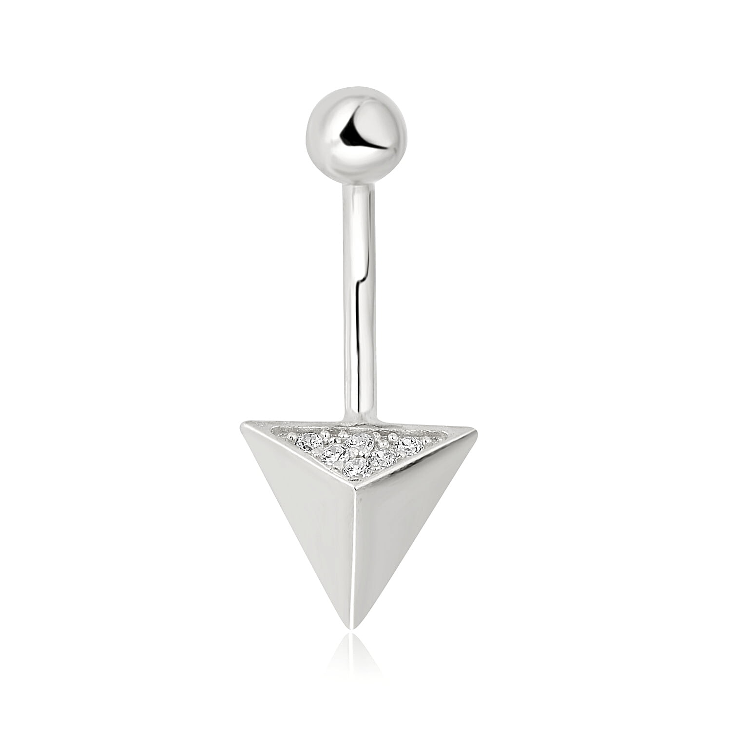 AVORA 10K White Gold Simulated Diamond CZ Triangle Belly Button Ring Body Jewelry (14 Gauge)