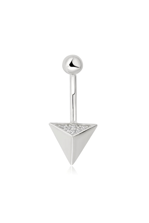 AVORA 10K White Gold Simulated Diamond CZ Triangle Belly Button Ring Body Jewelry (14 Gauge)