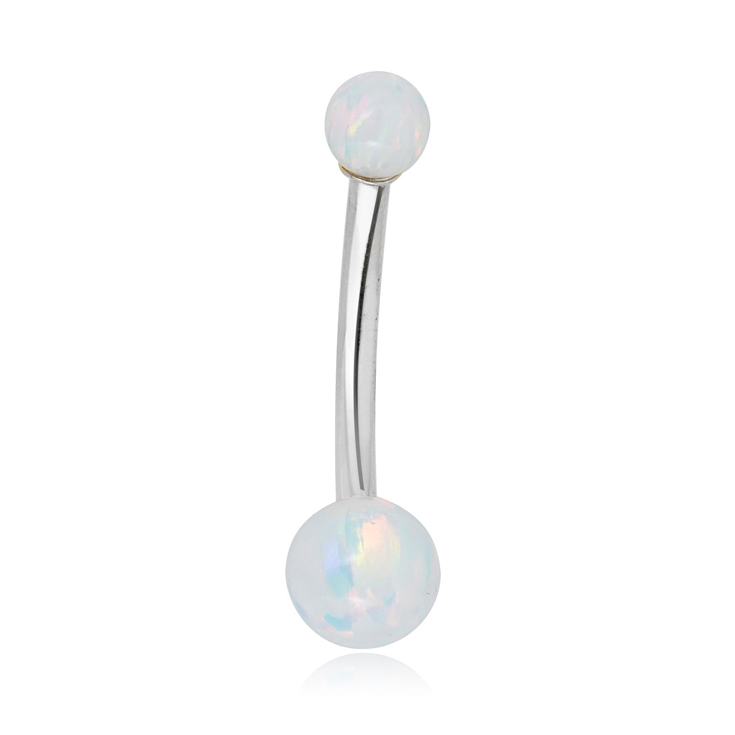 AVORA 10K White Gold Simulated Opal Belly Button Ring Body Jewelry (14 Gauge)
