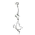 thumbnail image 1 of AVORA 10K White Gold Solitaire Simulated Diamond CZ Dangling Butterfly Belly Button Ring Body Jewelry (14 Gauge), 1 of 5