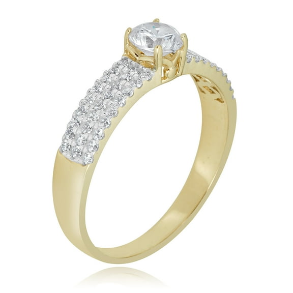 AVORA 10K Yellow Gold 0.50 Carat Simulated Diamond CZ 3-Row Anniversary Bridal Engagement Wedding Band Ring - Size 8