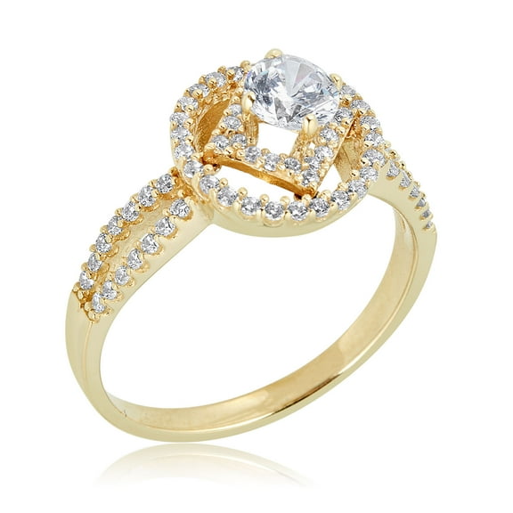 AVORA 10K Yellow Gold 0.50 Carat Simulated Diamond CZ Split Shank Engagement Wedding Anniversary Ring  - Size 8