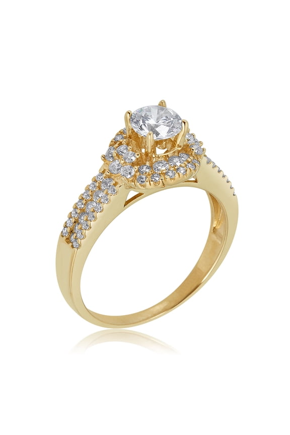 AVORA 10K Yellow Gold 0.65 Carat Simulated Diamond CZ Halo Engagement Wedding Anniversary Ring  - Size 7.5