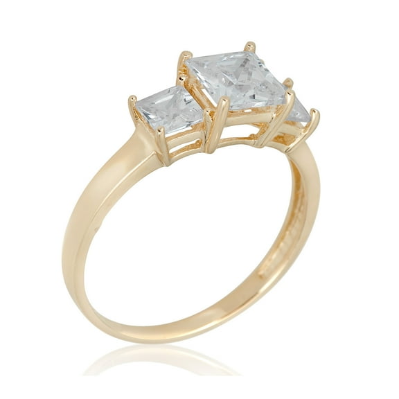 AVORA 10K Yellow Gold 0.75 Carat Princess-cut Simulated Diamond CZ 3-Stone Engagement Wedding Anniversary Ring  - Size 7