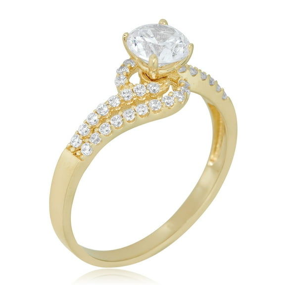 AVORA 10K Yellow Gold 0.75 Carat Simulated Diamond CZ Swirl Split Shank Anniversary Bridal Engagement Wedding Band Ring - Size 7