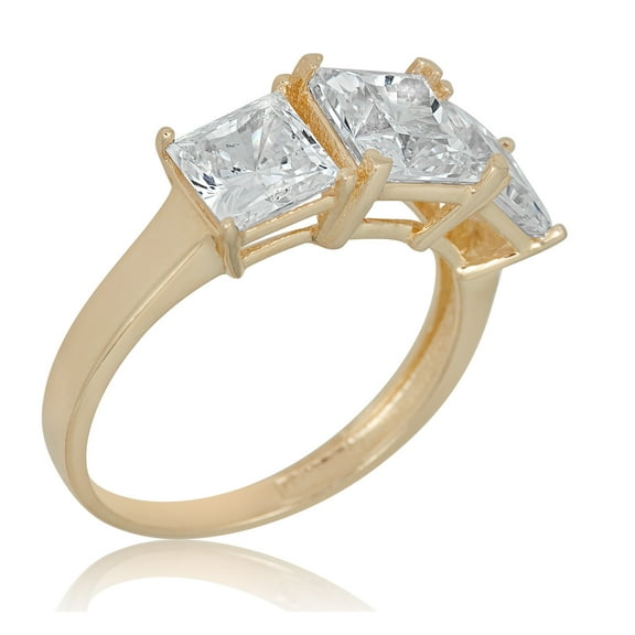 AVORA 10K Yellow Gold 1.25 Carat Princess-shape Simulated Diamond CZ 3-Stone Engagement Wedding Anniversary Ring - Size 8