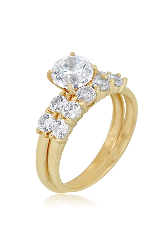 AVORA 10K Yellow Gold 1.25 Carat Simulated Diamond CZ Anniversary Bridal Engagement Wedding Band Ring Set - Size 8