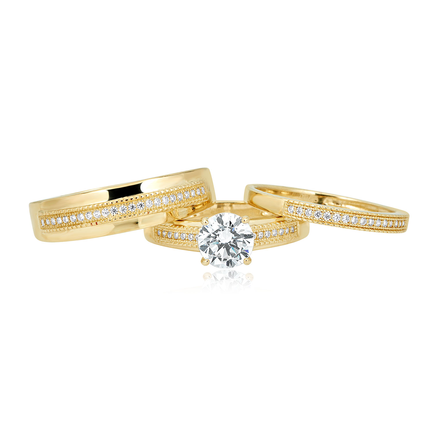 AVORA 10K Yellow Gold 1.25 Carat Simulated Diamond CZ Beaded Engagement AVORA 10K Yellow Gold 1.25 Carat Simulated Diamond CZ Beaded Engagement