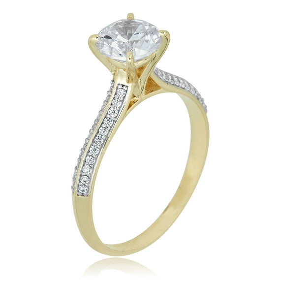 AVORA 10K Yellow Gold 1.25 Carat Simulated Diamond CZ Classic Cathedral Anniversary Bridal Engagement Wedding Band Ring - Size 8