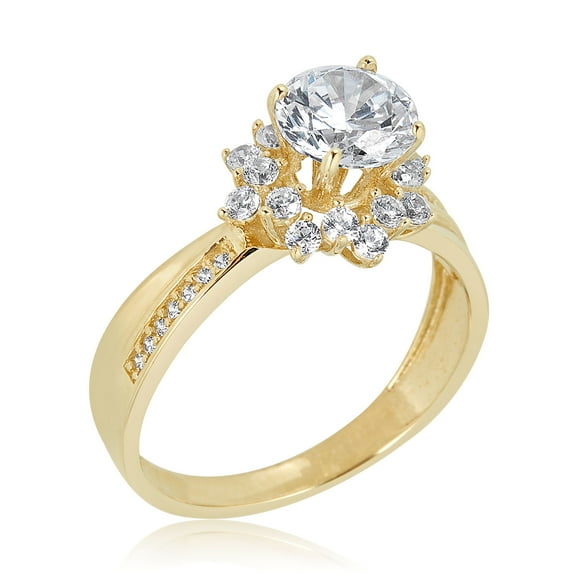 AVORA 10K Yellow Gold 1.25 Carat Simulated Diamond CZ Flower Engagement Wedding Anniversary Ring  - Size 8