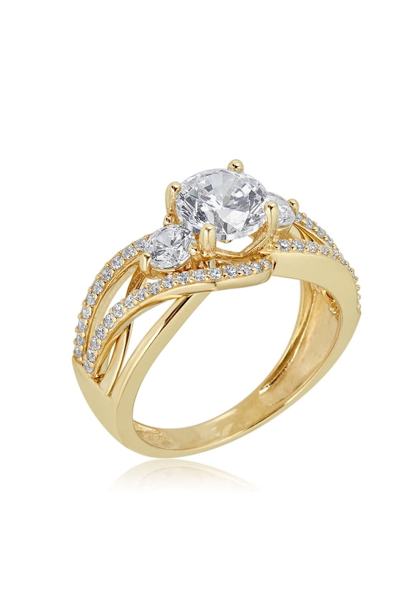 AVORA 10K Yellow Gold 1.25 Carat Simulated Diamond CZ Interlocking Wide Split Shank Engagement Wedding Anniversary Ring - Size 8