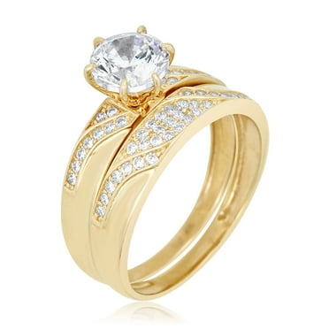 AVORA 10K Yellow Gold 1.25 Carat Simulated Diamond CZ Swirl Style Anniversary Bridal Engagement Wedding Band Ring Set  - Size 8
