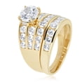 thumbnail image 1 of AVORA 10K Yellow Gold 1.25 Carat Simulated Diamond CZ Wide Band Anniversary Bridal Engagement Wedding Band Ring Set  - Size 7.5, 1 of 6