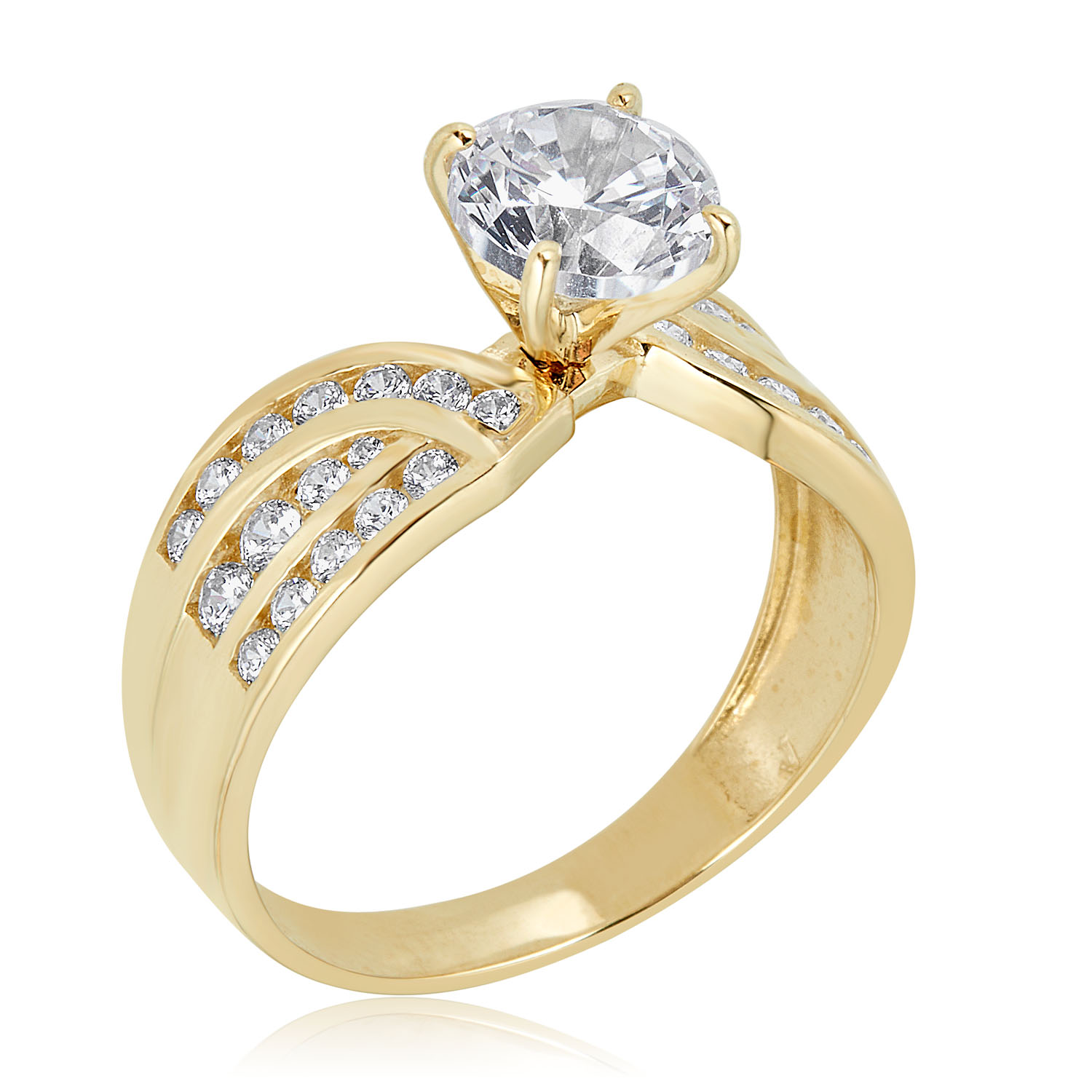 AVORA 10K Yellow Gold 1.25 Ct Simulated Diamond CZ Wide Band Engagement