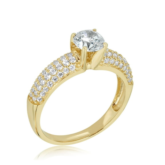 AVORA 10K Yellow Gold 1 Carat Simulated Diamond CZ 4-Row Engagement Wedding Anniversary Ring  - Size 8