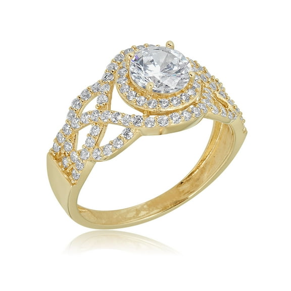 AVORA 10K Yellow Gold 1 Carat Simulated Diamond CZ  Braided Shank Halo Engagement Wedding Anniversary Ring  - Size 8
