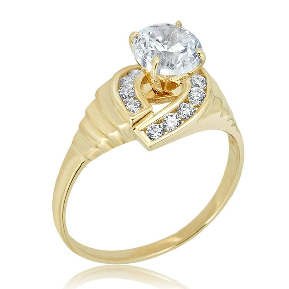 AVORA 10K Yellow Gold 1 Carat Solitaire Simulated Diamond CZ Classic Engagement Wedding Anniversary Ring - Size 8