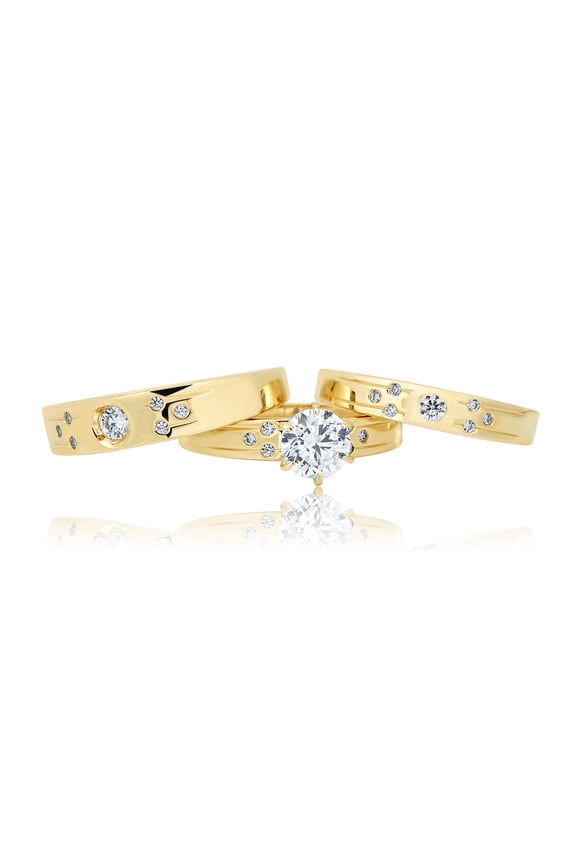 AVORA 10K Yellow Gold 1 Cttw Simulated Diamond CZ Engagement Wedding Band Trio Ring Set