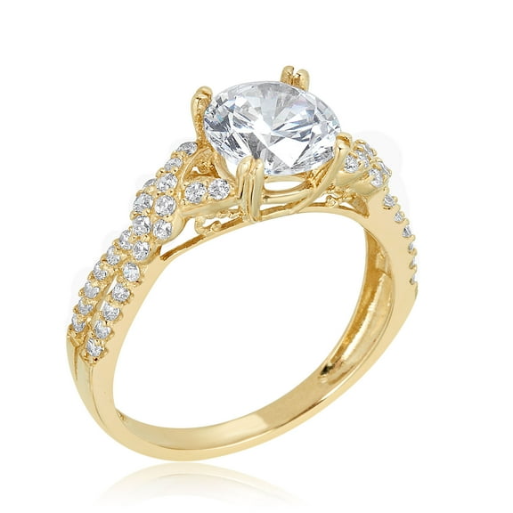 AVORA 10K Yellow Gold 2 Carat Simulated Diamond CZ Bypass Engagement Wedding Anniversary Band Ring  - Size 8