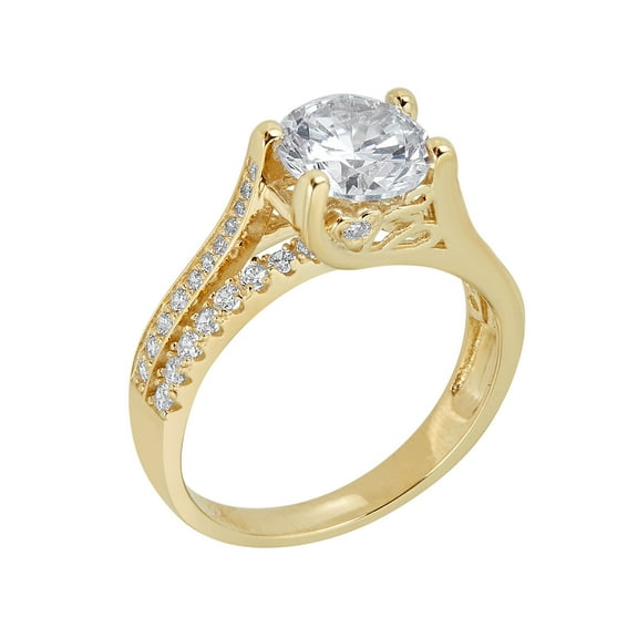 AVORA 10K Yellow Gold 2 Carat Simulated Diamond CZ Split Shank Engagement Wedding Anniversary Ring  - Size 8