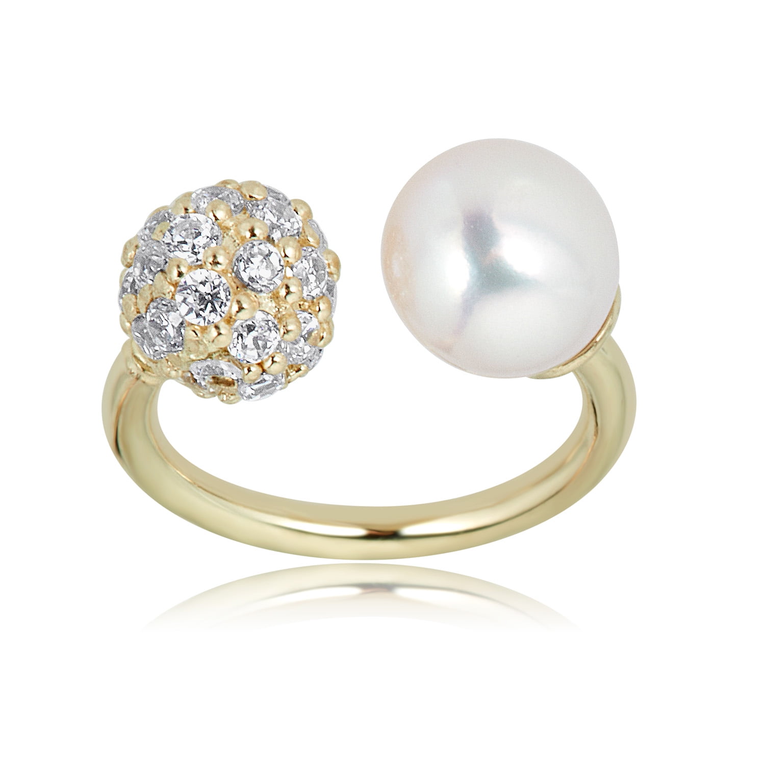 AVORA JEWELRY AVORA 10K Yellow Gold 4mm Cultured Freshwater Pearl and Simulated Diamond CZ Ball Horseshoe Eyebrow Body Jewelry -018 Gauge