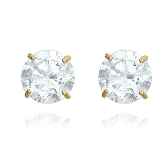 AVORA 10K Yellow Gold 4mm Round Simulated Diamond CZ Stud Earrings