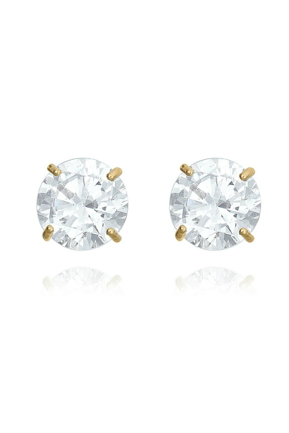 AVORA 10K Yellow Gold 4mm Round Simulated Diamond CZ Stud Earrings