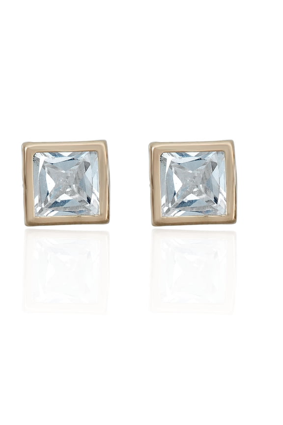 AVORA 10K Yellow Gold 5mm Bezel-set Square-shaped Simulated Diamond Cubic Zirconia (CZ) Stud Earrings